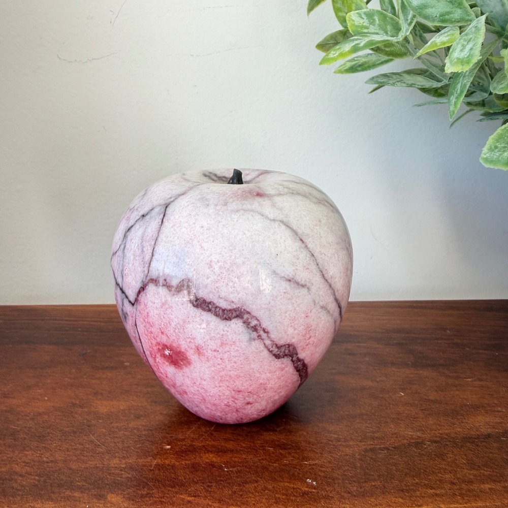 Pink Marble Apple Paperweight Stone Fruit Decorative Sculpture 3.25 Inch